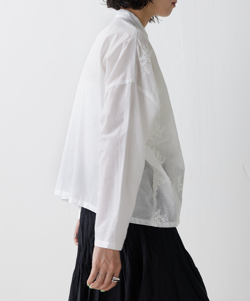 【mizuiro ind / ミズイロ インド】lace stand collar wide shirt / レーススタンドカラーワイドシャツ