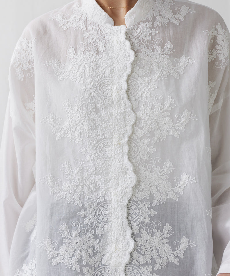 【mizuiro ind / ミズイロ インド】lace stand collar wide shirt / レーススタンドカラーワイドシャツ