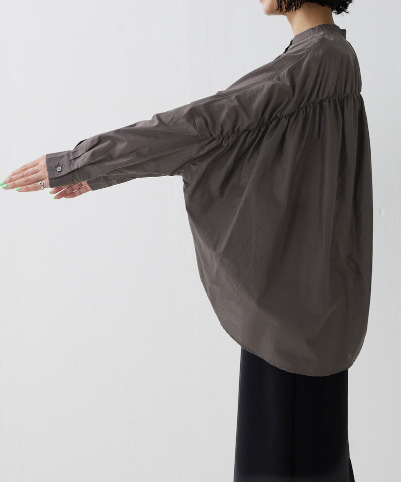 【mizuiro ind / ミズイロ インド】back gather wide shirt / バッグギャザーワイドシャツ