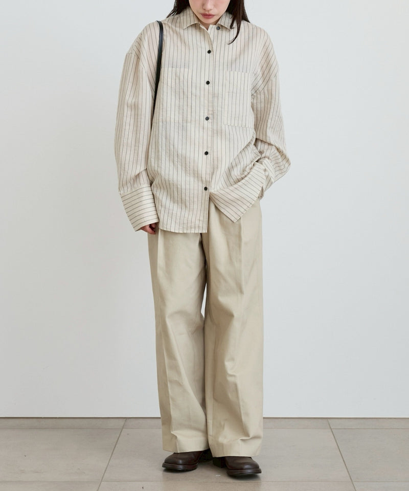 【ànuke / アンヌーク】Opencollar Stripe Shirts / オープンカラーストライプシャツ