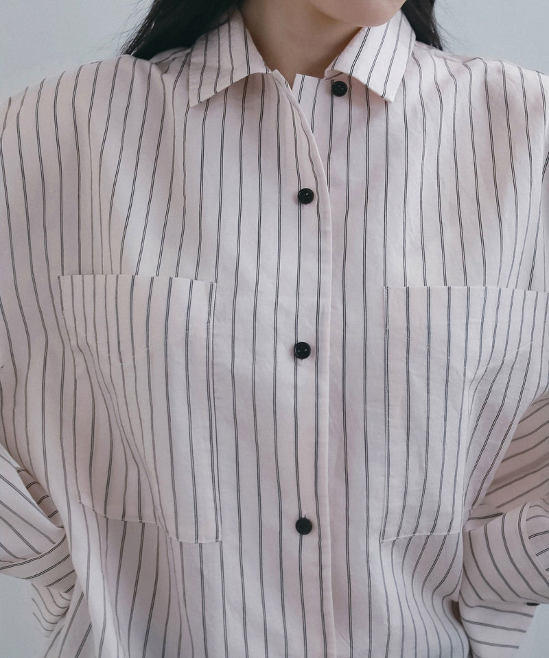 【ànuke / アンヌーク】Opencollar Stripe Shirts / オープンカラーストライプシャツ