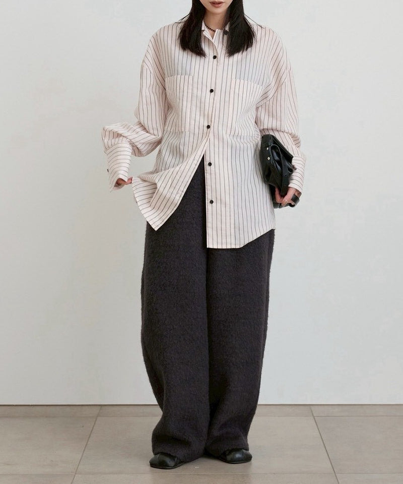 【ànuke / アンヌーク】Opencollar Stripe Shirts / オープンカラーストライプシャツ