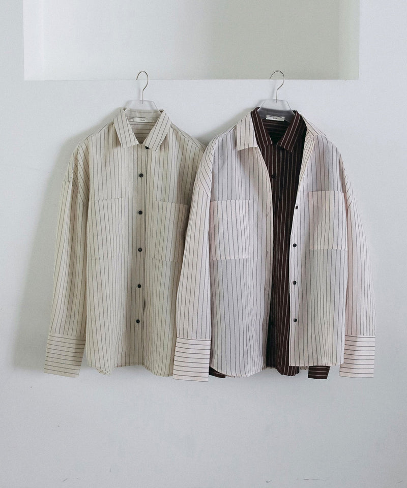 【ànuke / アンヌーク】Opencollar Stripe Shirts / オープンカラーストライプシャツ