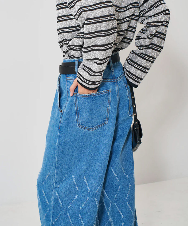 【YENN/イエン】LASER CUT WIDE DENIM/レーザーカットワイドデニム