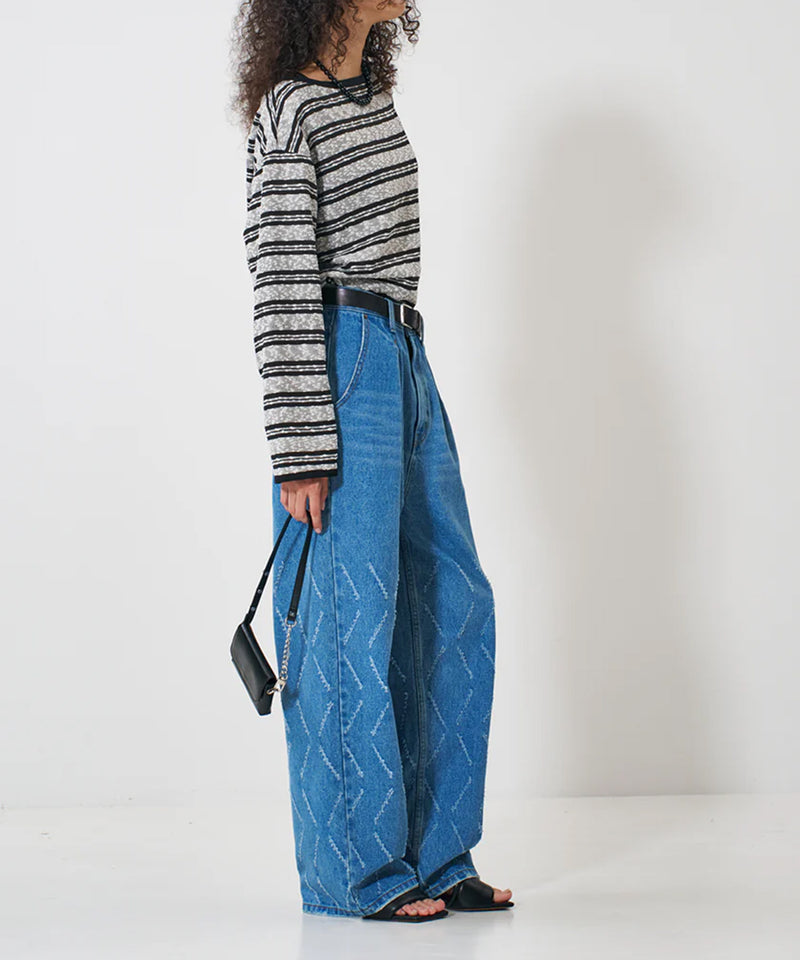 【YENN/イエン】LASER CUT WIDE DENIM/レーザーカットワイドデニム