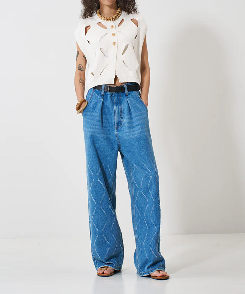 【YENN/イエン】LASER CUT WIDE DENIM/レーザーカットワイドデニム