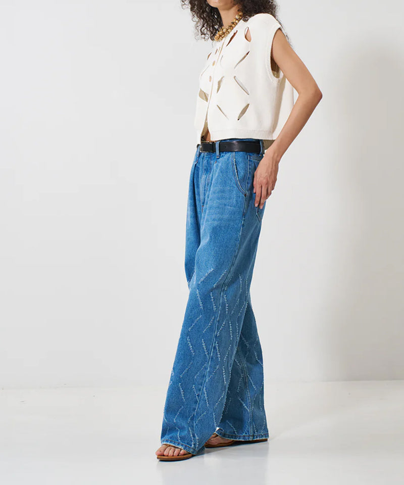 【YENN/イエン】LASER CUT WIDE DENIM/レーザーカットワイドデニム