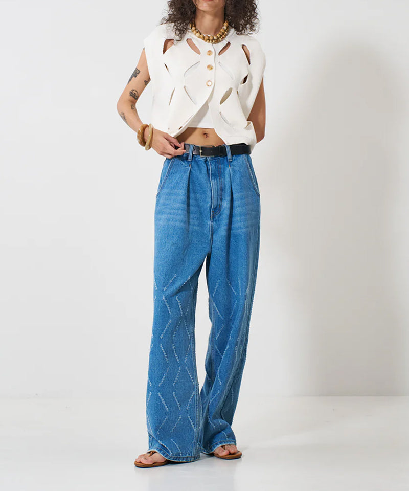 【YENN/イエン】LASER CUT WIDE DENIM/レーザーカットワイドデニム