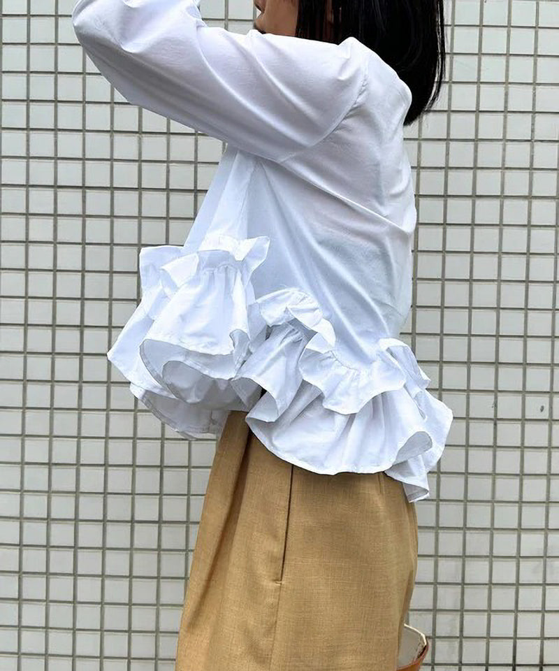 【Mewl/ミュール】ペプラムフリル2WAYブラウス