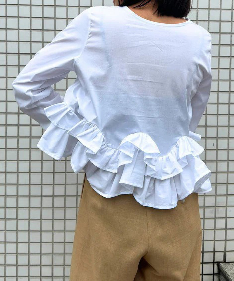 【Mewl/ミュール】ペプラムフリル2WAYブラウス