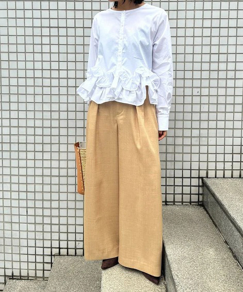 【Mewl/ミュール】ペプラムフリル2WAYブラウス