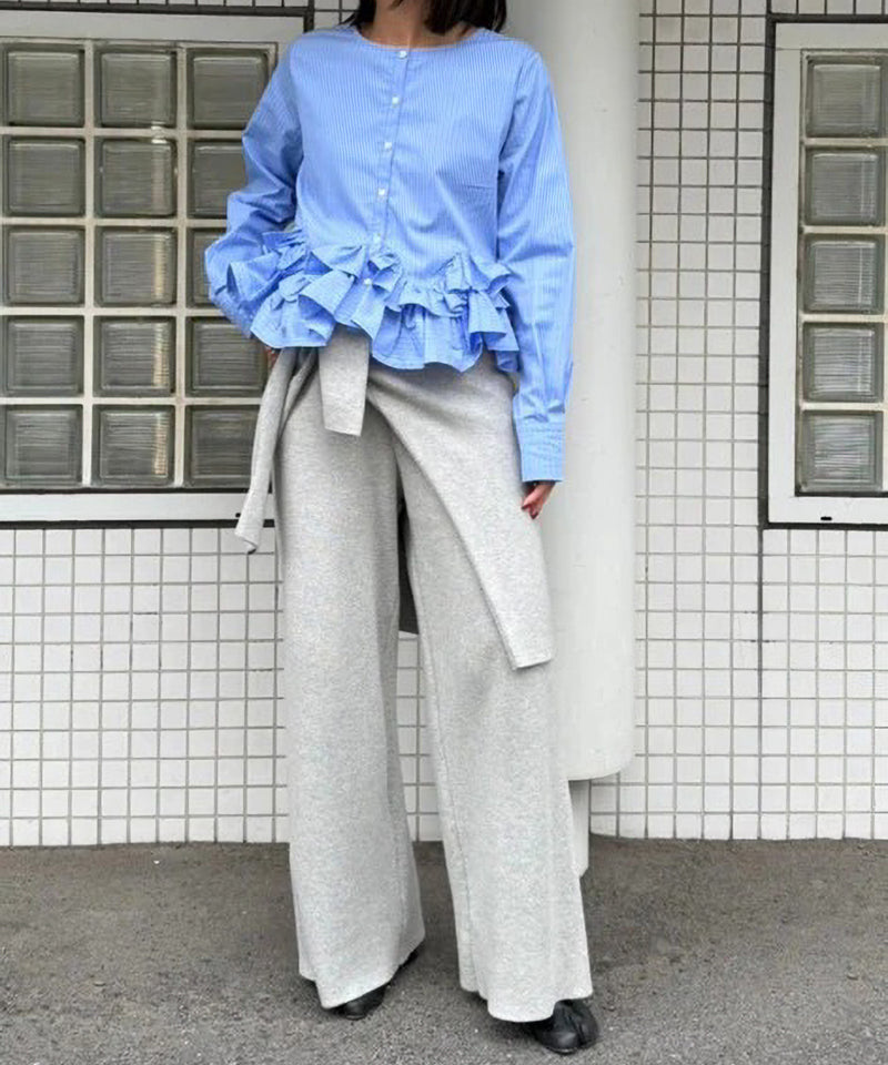 【Mewl/ミュール】ペプラムフリル2WAYブラウス