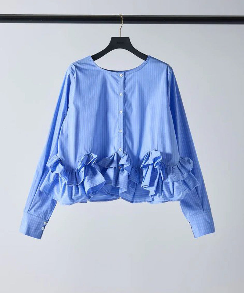 【Mewl/ミュール】ペプラムフリル2WAYブラウス