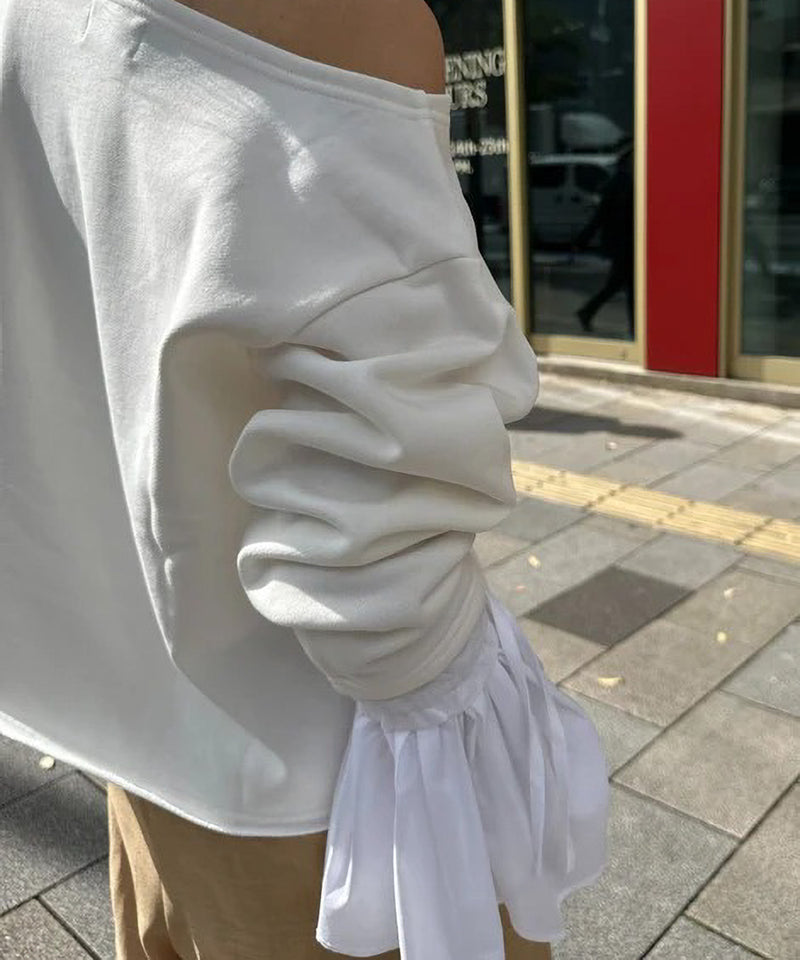 【Mewl/ミュール】オフショルシャツスリーブスウェット