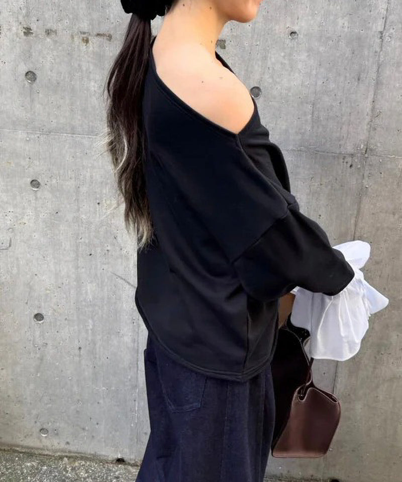 【Mewl/ミュール】オフショルシャツスリーブスウェット