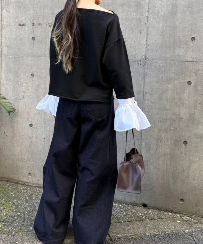 【Mewl/ミュール】オフショルシャツスリーブスウェット