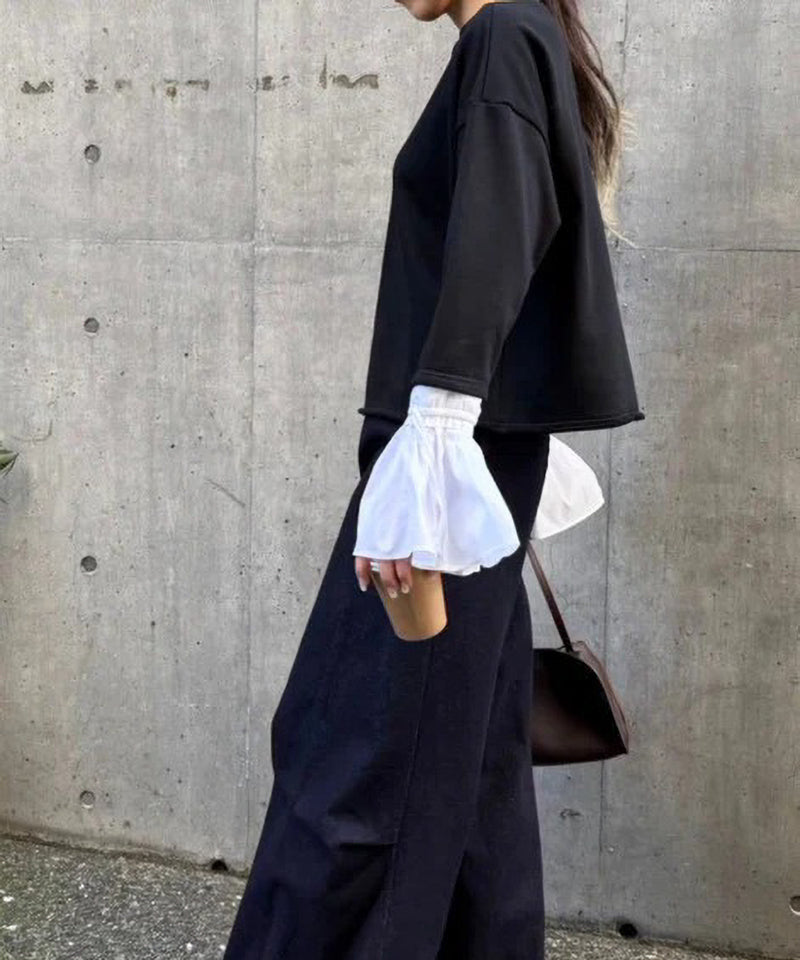 【Mewl/ミュール】オフショルシャツスリーブスウェット