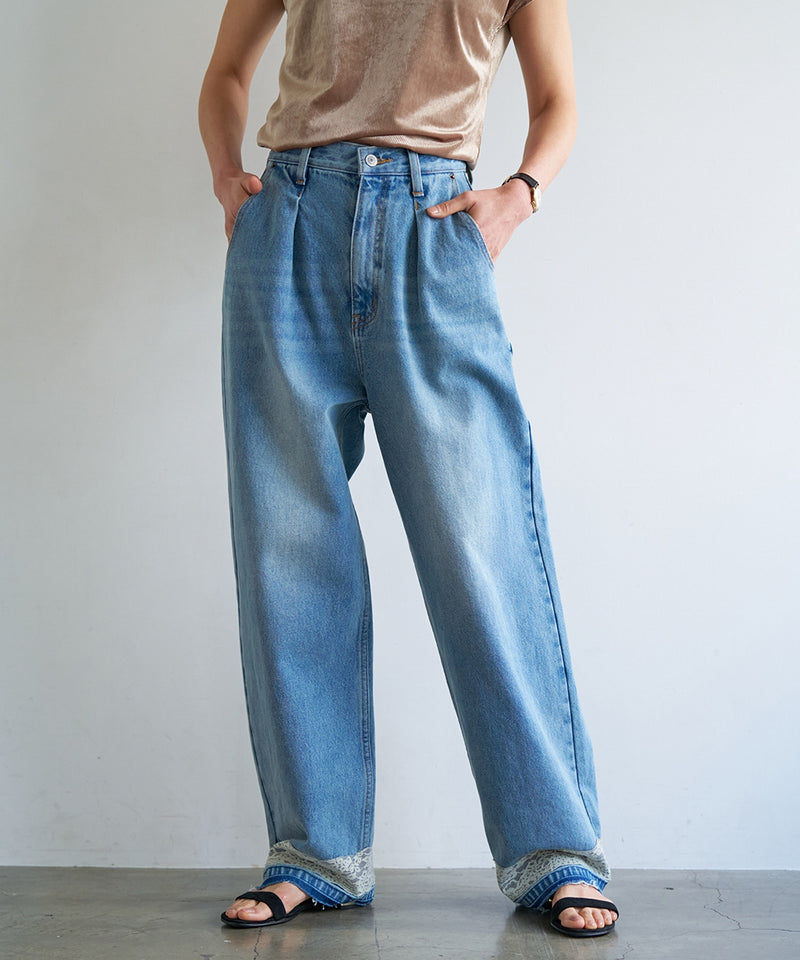 【YENN / イエン】LACE HEM TUCK DENIM / レースヘムタックデニム