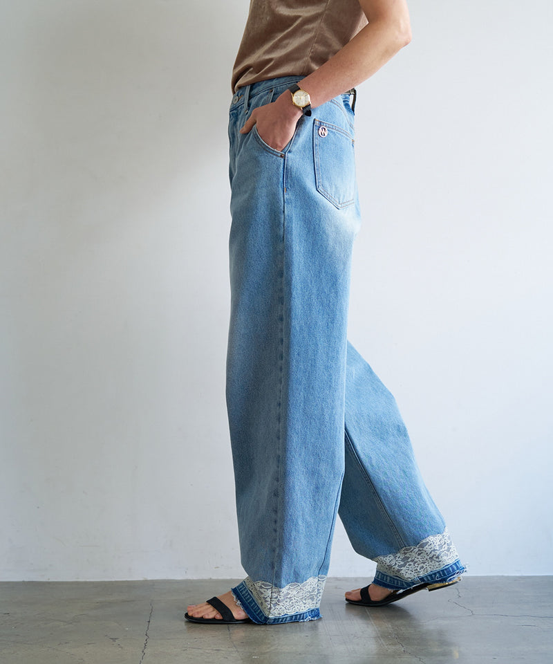 【YENN / イエン】LACE HEM TUCK DENIM / レースヘムタックデニム