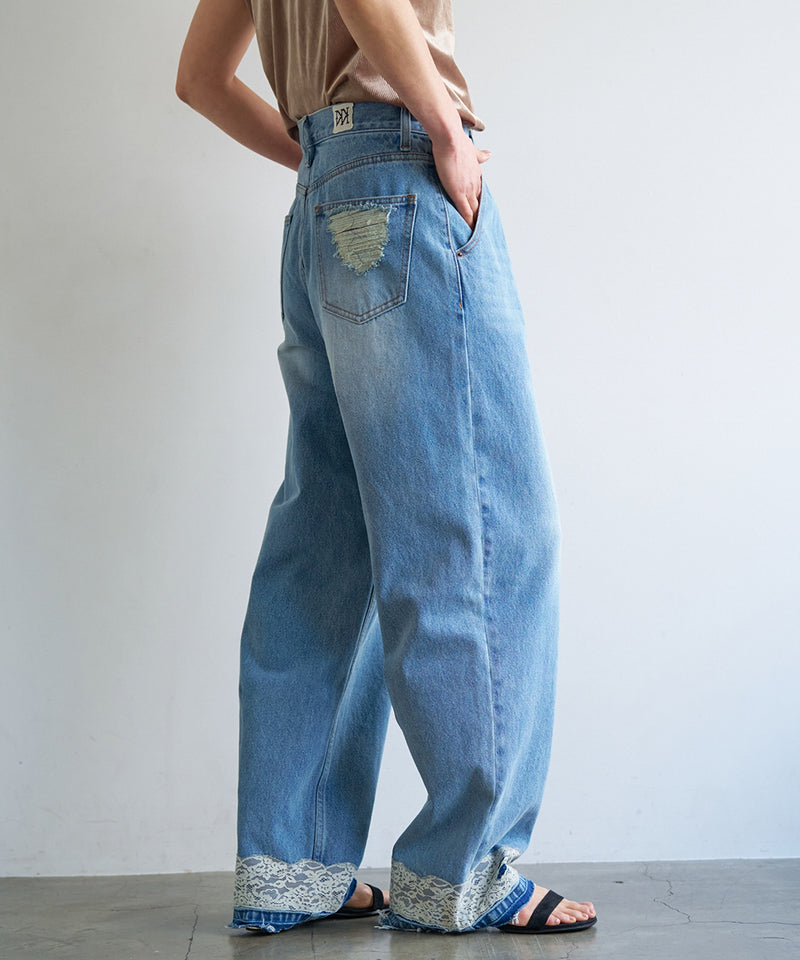 【YENN / イエン】LACE HEM TUCK DENIM / レースヘムタックデニム