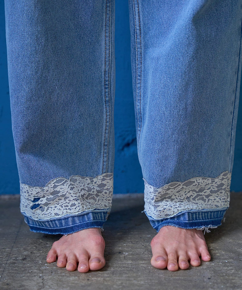 【YENN / イエン】LACE HEM TUCK DENIM / レースヘムタックデニム