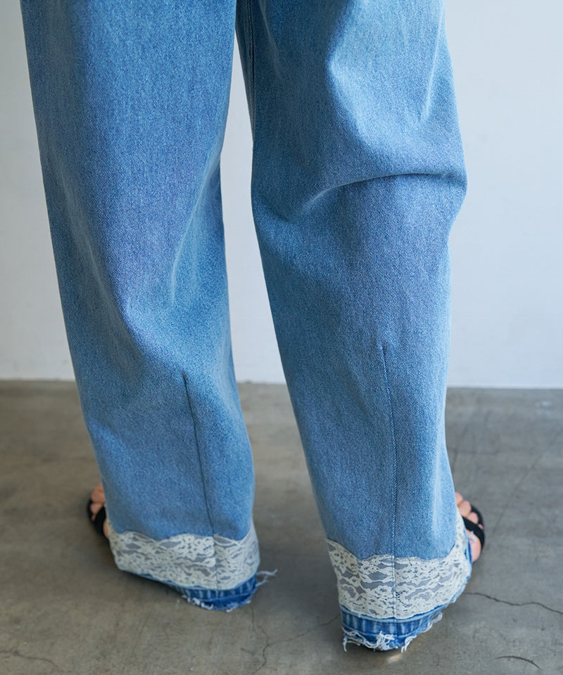 【YENN / イエン】LACE HEM TUCK DENIM / レースヘムタックデニム