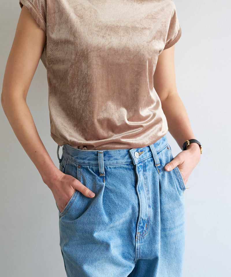 【YENN / イエン】LACE HEM TUCK DENIM / レースヘムタックデニム