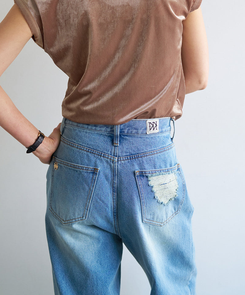 【YENN / イエン】LACE HEM TUCK DENIM / レースヘムタックデニム