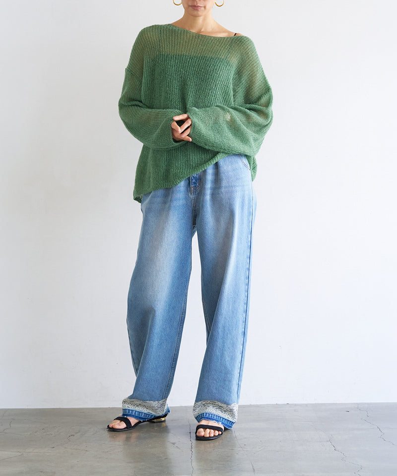 【YENN / イエン】LACE HEM TUCK DENIM / レースヘムタックデニム