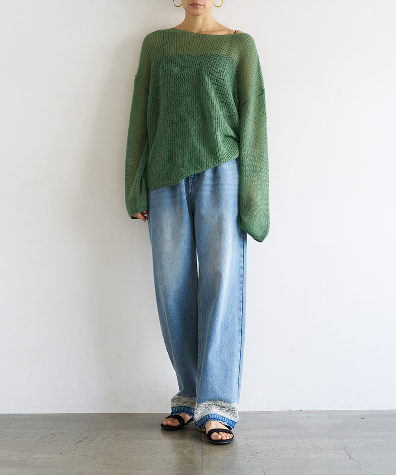 【YENN / イエン】LACE HEM TUCK DENIM / レースヘムタックデニム