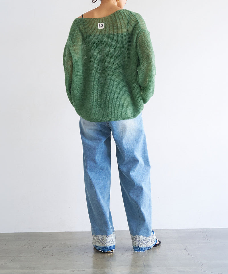 【YENN / イエン】LACE HEM TUCK DENIM / レースヘムタックデニム