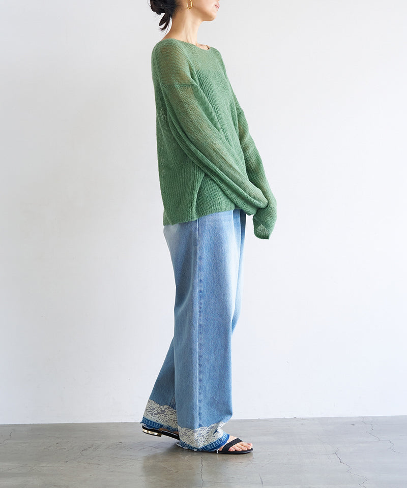 【YENN / イエン】LACE HEM TUCK DENIM / レースヘムタックデニム