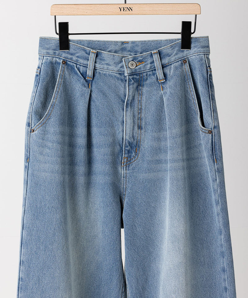 【YENN / イエン】LACE HEM TUCK DENIM / レースヘムタックデニム