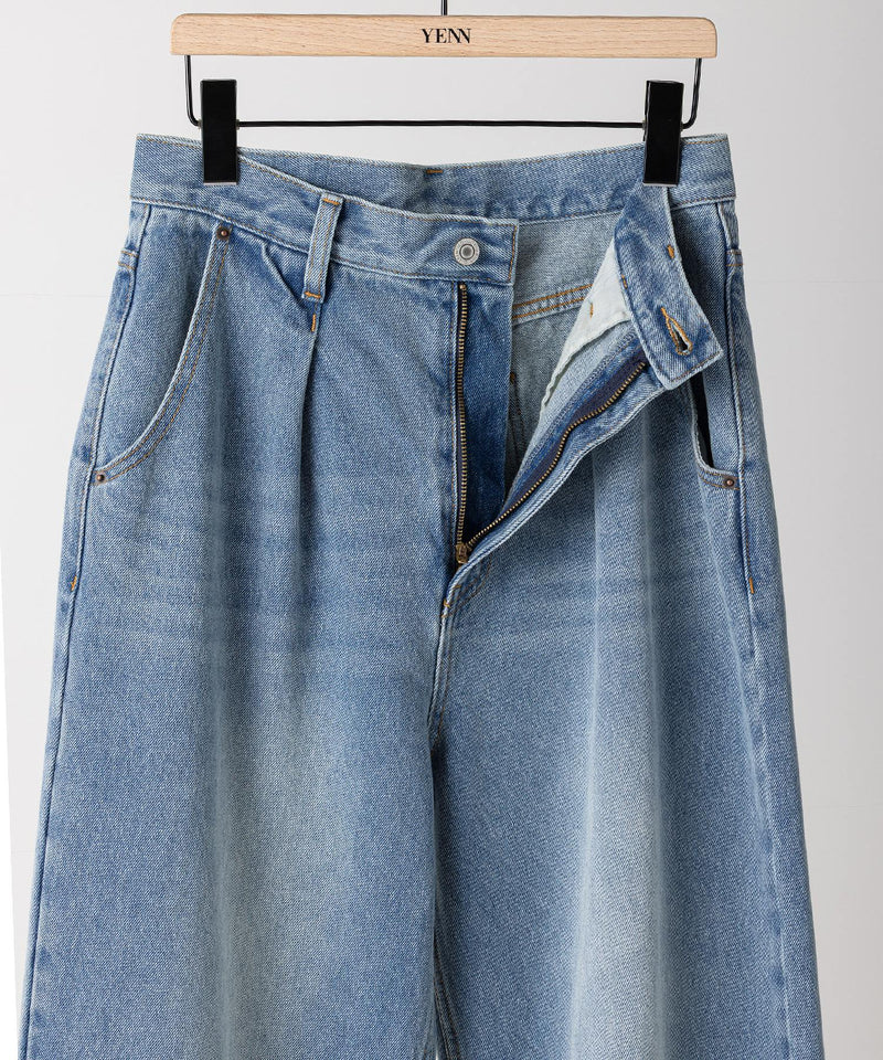 【YENN / イエン】LACE HEM TUCK DENIM / レースヘムタックデニム