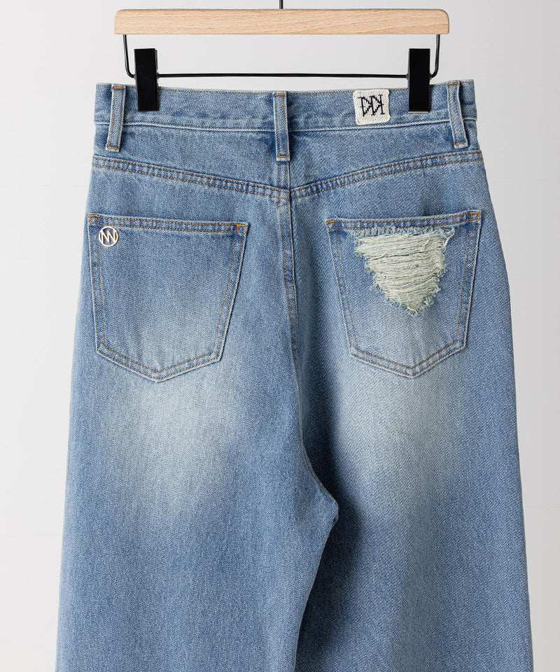 【YENN / イエン】LACE HEM TUCK DENIM / レースヘムタックデニム