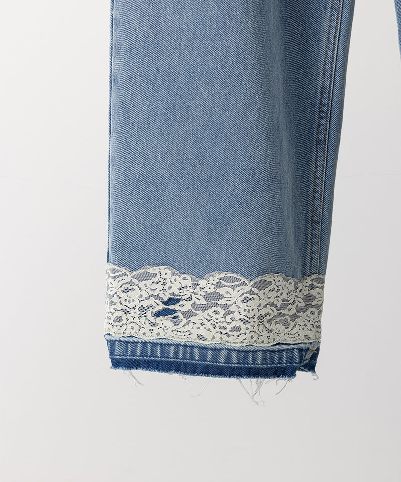 【YENN / イエン】LACE HEM TUCK DENIM / レースヘムタックデニム