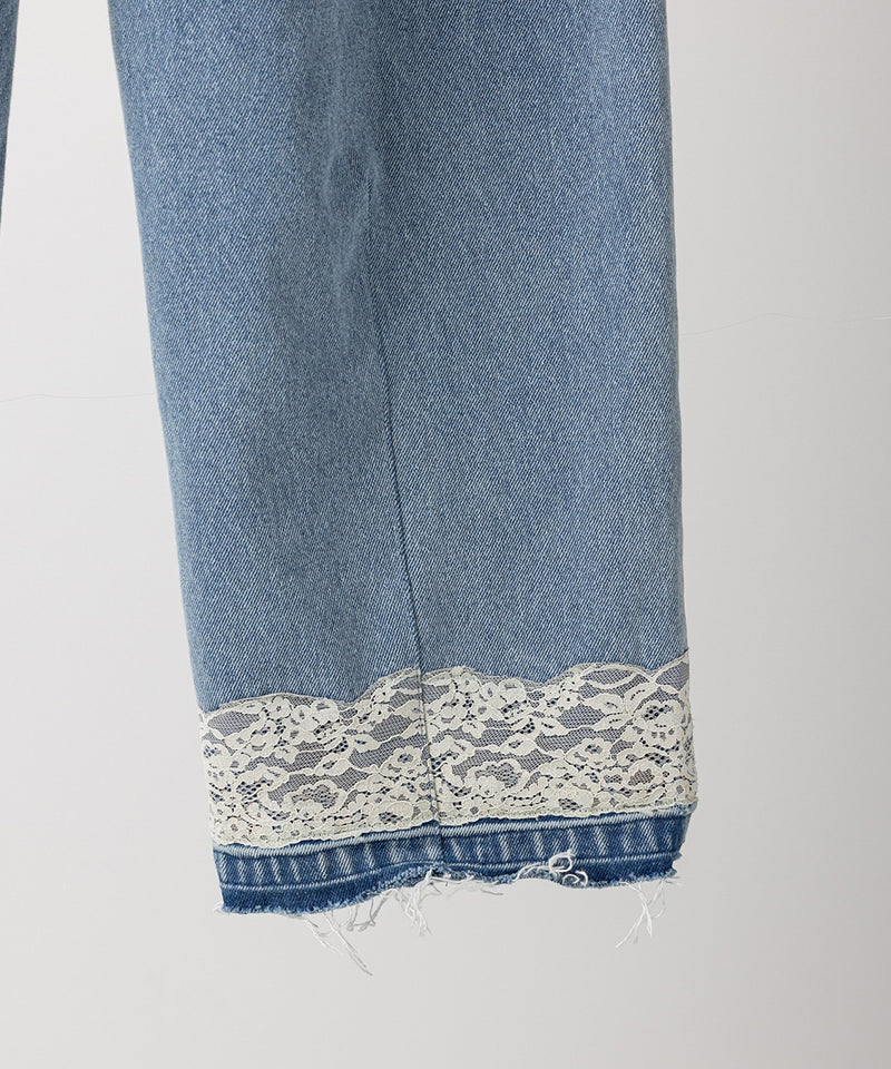 【YENN / イエン】LACE HEM TUCK DENIM / レースヘムタックデニム