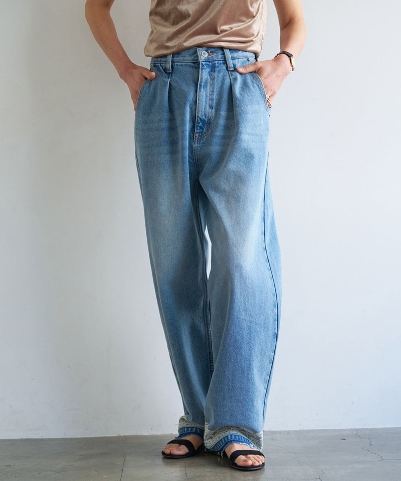【YENN / イエン】LACE HEM TUCK DENIM / レースヘムタックデニム