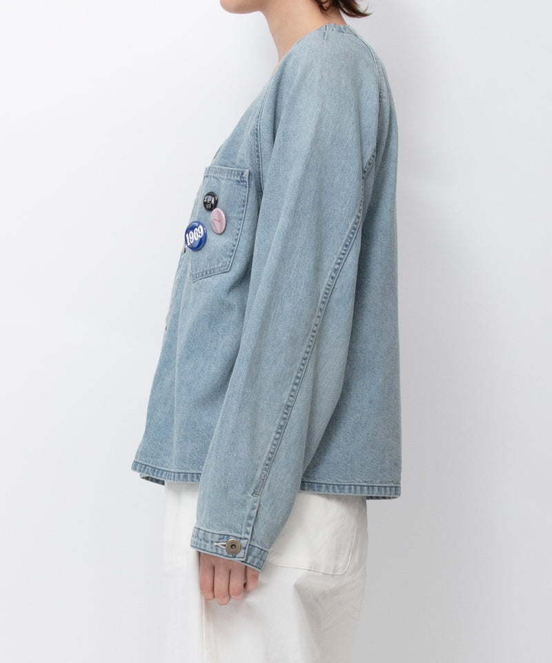 【JOHNBULL/ジョンブル】デニムノーカラーワークシャツ