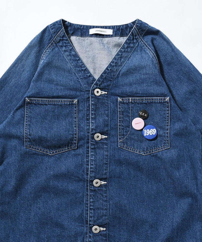 【JOHNBULL/ジョンブル】デニムノーカラーワークシャツ