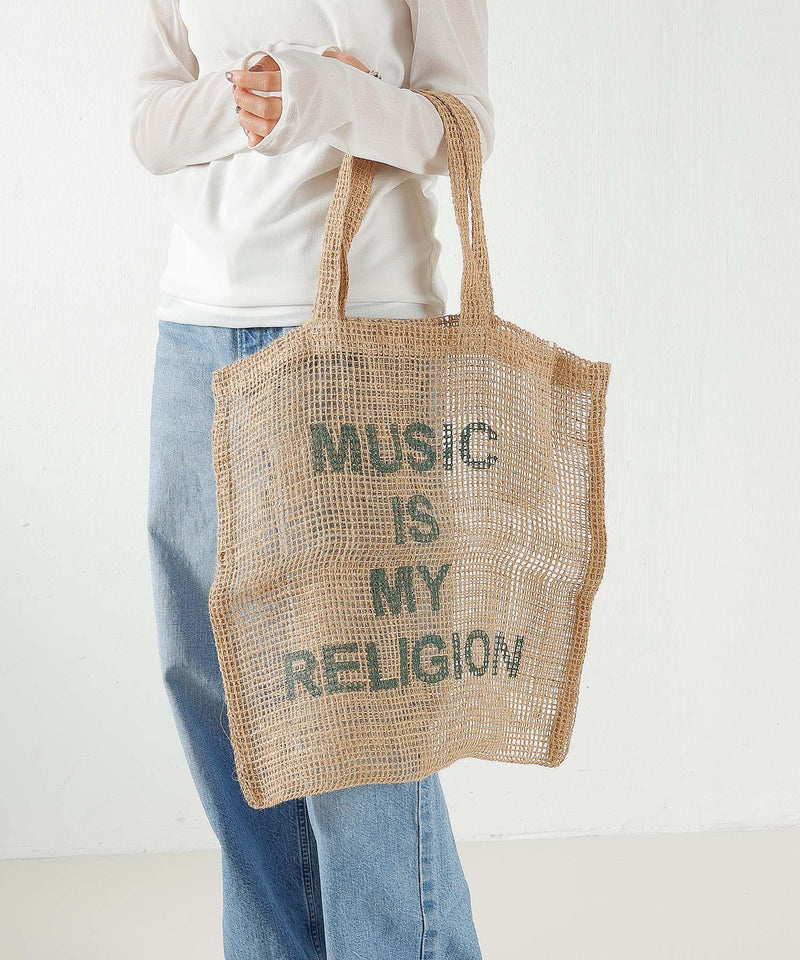 Music Is My Religion Beige+Green Print(グリーン)
