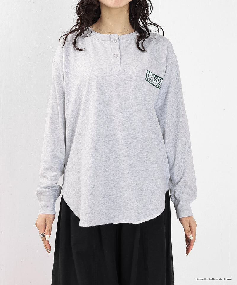 【GOOD ROCK SPEED / グッドロックスピード】UNIVERSITY OF HAWAII カレッジ ロゴプリント ヘンリーネック ロングスリーブ Tシャツ