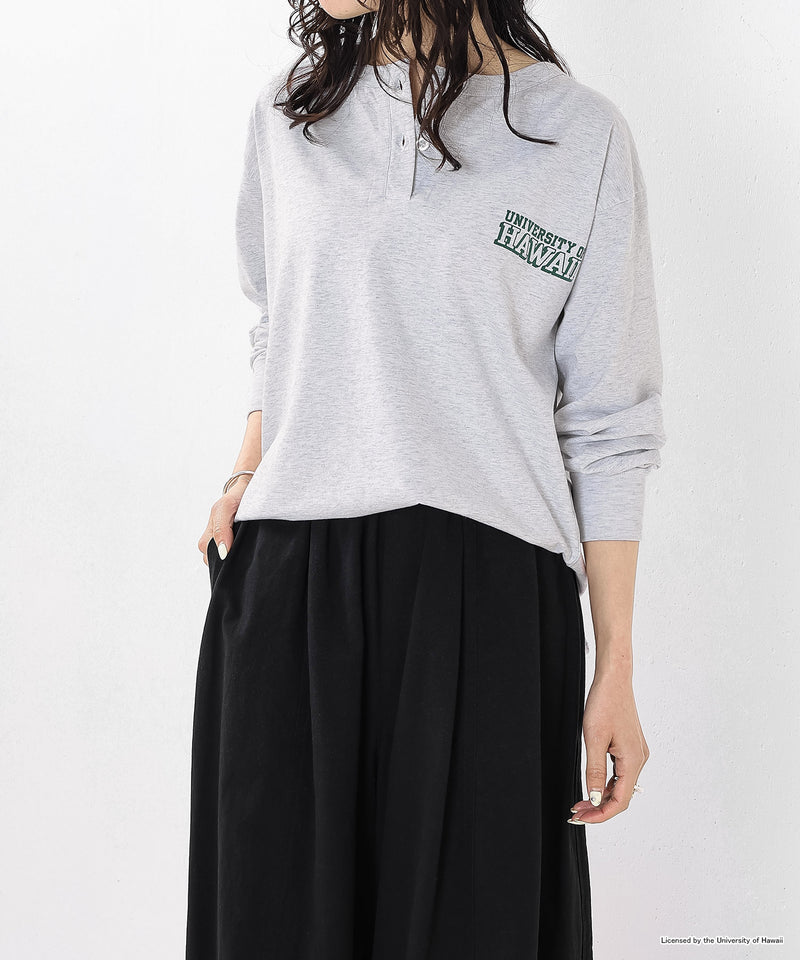 【GOOD ROCK SPEED / グッドロックスピード】UNIVERSITY OF HAWAII カレッジ ロゴプリント ヘンリーネック ロングスリーブ Tシャツ