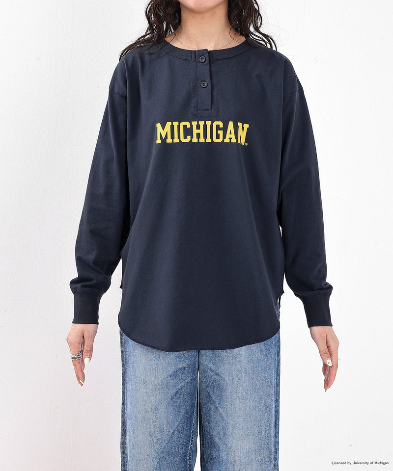 【GOOD ROCK SPEED / グッドロックスピード】UNIVERSITY OF MICHIGAN カレッジ ロゴプリント ヘンリーネック ロングスリーブ Tシャツ