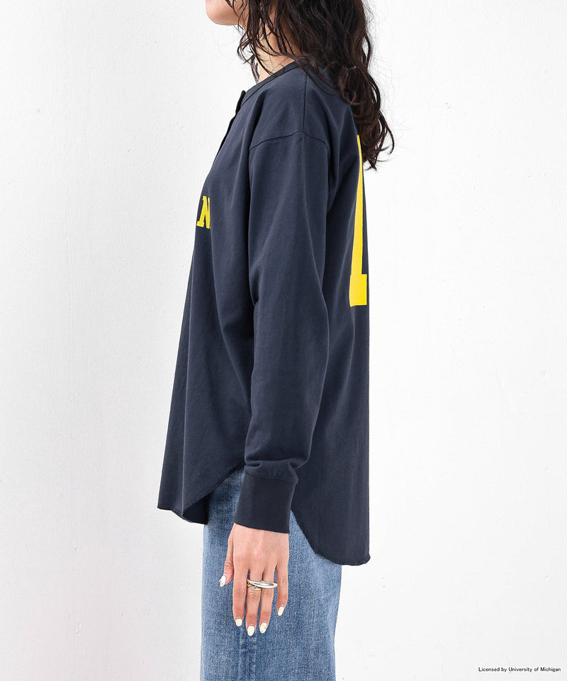 【GOOD ROCK SPEED / グッドロックスピード】UNIVERSITY OF MICHIGAN カレッジ ロゴプリント ヘンリーネック ロングスリーブ Tシャツ