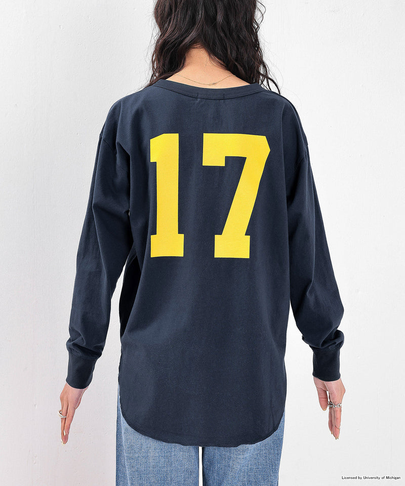 【GOOD ROCK SPEED / グッドロックスピード】UNIVERSITY OF MICHIGAN カレッジ ロゴプリント ヘンリーネック ロングスリーブ Tシャツ