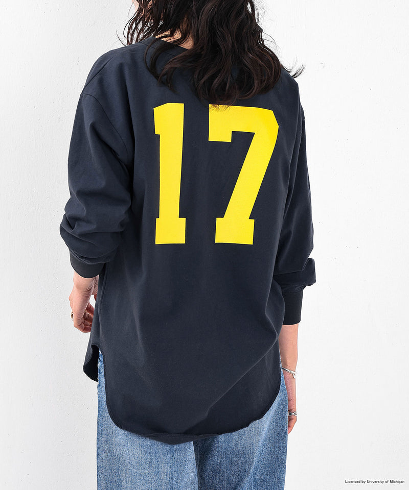 【GOOD ROCK SPEED / グッドロックスピード】UNIVERSITY OF MICHIGAN カレッジ ロゴプリント ヘンリーネック ロングスリーブ Tシャツ