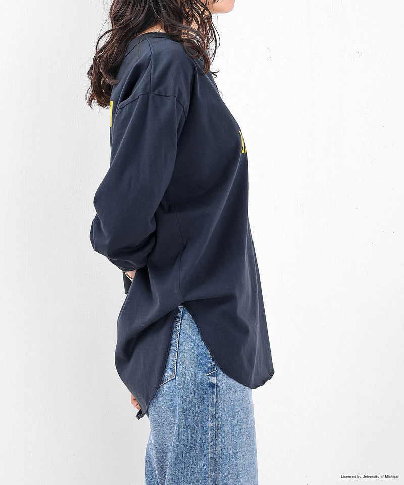 【GOOD ROCK SPEED / グッドロックスピード】UNIVERSITY OF MICHIGAN カレッジ ロゴプリント ヘンリーネック ロングスリーブ Tシャツ
