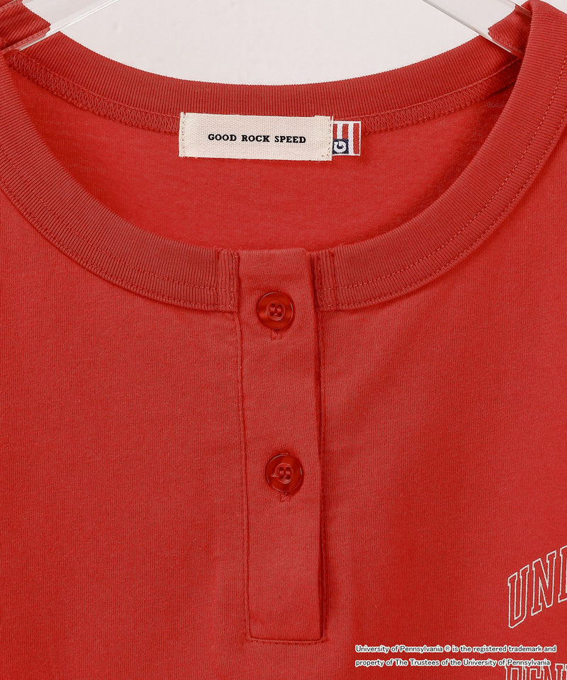 【GOOD ROCK SPEED / グッドロックスピード】UNIVERSITY OF PENNSYLVANIA カレッジ ロゴプリント ヘンリーネック ロングスリーブ Tシャツ