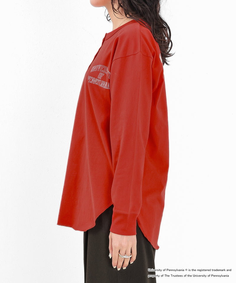 【GOOD ROCK SPEED / グッドロックスピード】UNIVERSITY OF PENNSYLVANIA カレッジ ロゴプリント ヘンリーネック ロングスリーブ Tシャツ